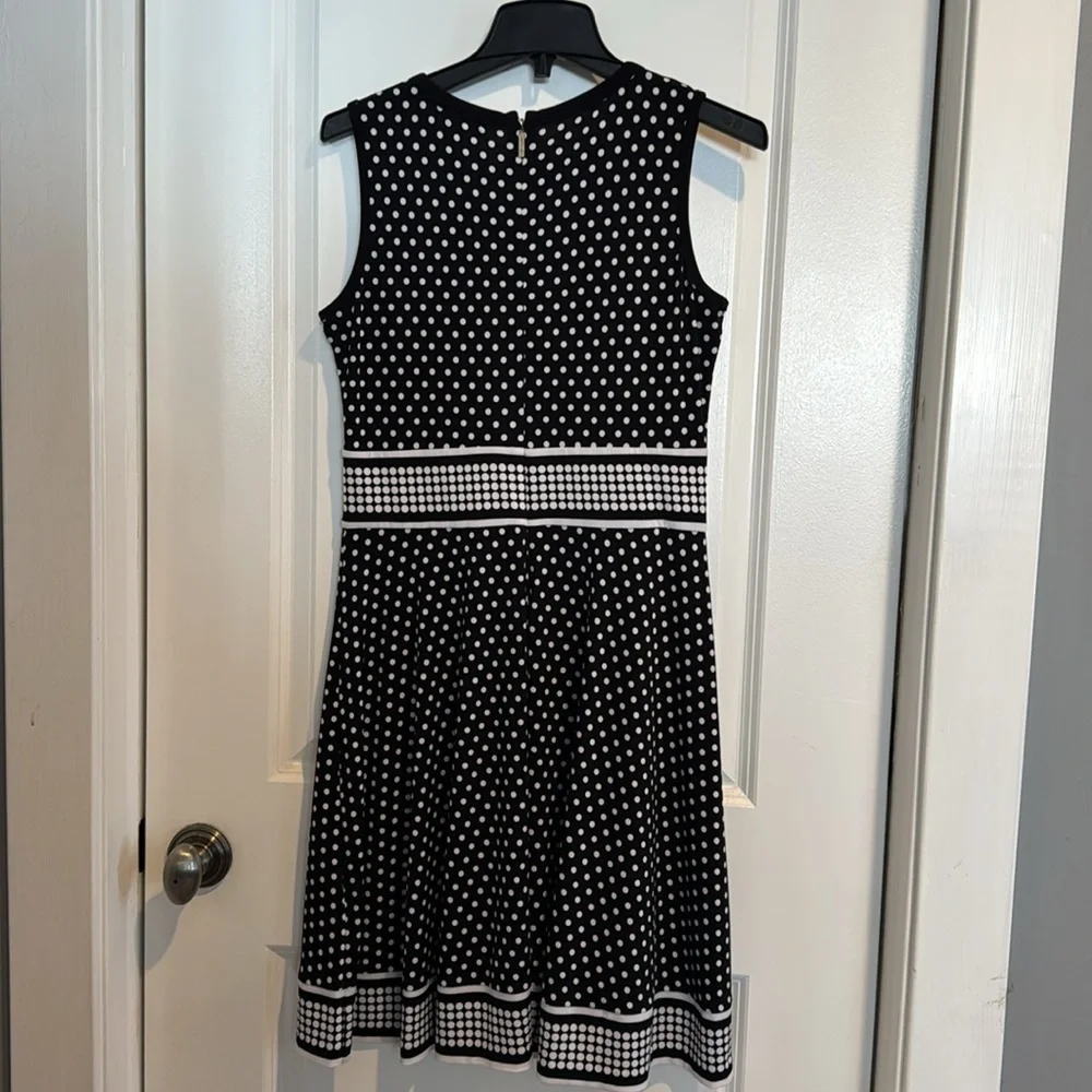 Michael Kors black white polka dot fit and flare sleeveless dress medium petite